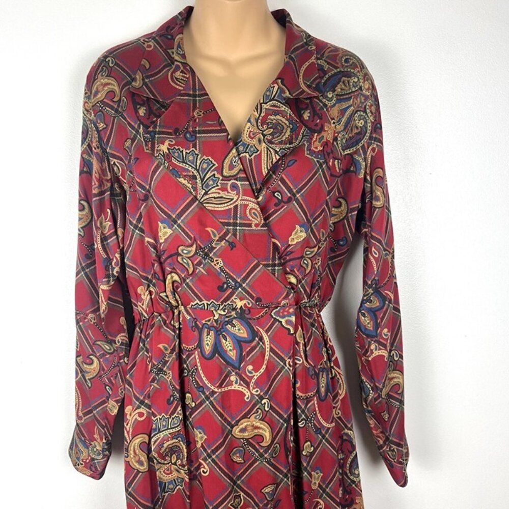 Vintage Talbots Faux Wrap Midi Dress sz 8 PETITE Plaid Equestrian Academia‎ Prep - Picture 2 of 10